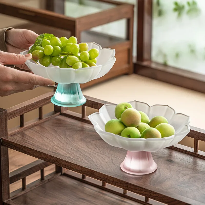 High-Foot Lotus Fruit Plate Living Room Coffee Table Household Snack Display Plate High-Looking Pink Nut Tea Tray