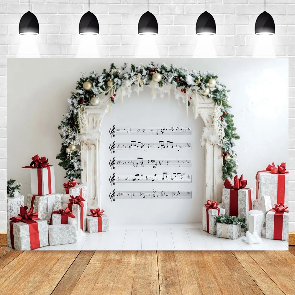 Christmas Backgrounds For Photographs Music Notes Wreath Gifts Festive Kids Family Elegant Shoot Decor Backdrop Studio Props