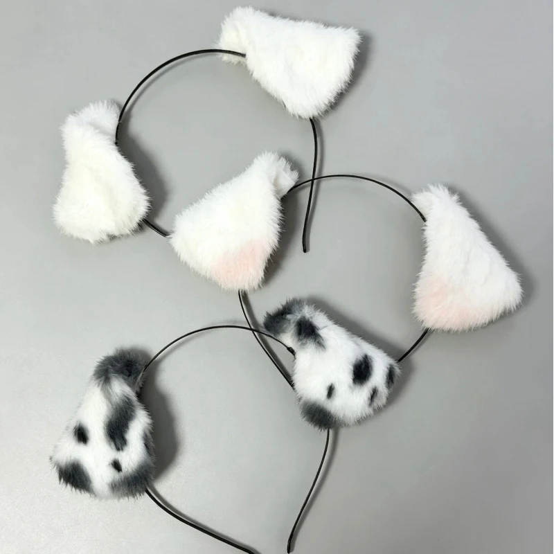 

Hand Mde Simulation Animal Beast Spot Dog Ear Hairhoop Headwear Tail Halloween Christmas Anime Cosplay Prop