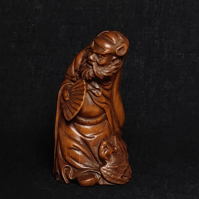 

1919 Antique art Size 3 Inch Boxwood Wood Hand carved Zhong Kui Figurine Statue Decoration collectable