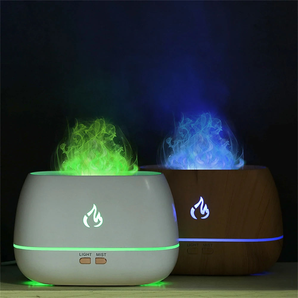3D Flame Fire Aroma Air Humidifier Crystal Salt Stone Houesehold Office Colorful Night Light Aromatherapy Essential Oil Diffuser