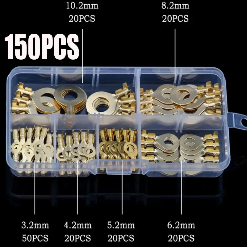 150-540pcs M3 M4 M5 M6 M8 M10 Round Terminal Block O-type Lugs Terminals Cold-Pressed Connector Copper Tab Wiring Nose Set