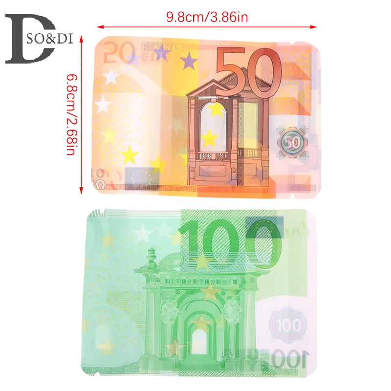 100Pcs 10€ 20€ 50€ 100€ 200€ 500€ Bills Paper Zip Lock Bag With Clear Window 1-3.5G Mylar Small Bag EURO Design Small Pouches