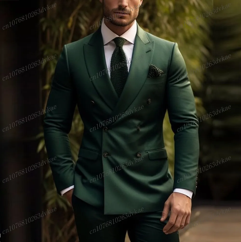 

Fashion Dark Green Business Men Suit Groom Groomsman Wedding Party Prom Formal Occasion Male Tuxedos 2 Piece Set Blazer Pants