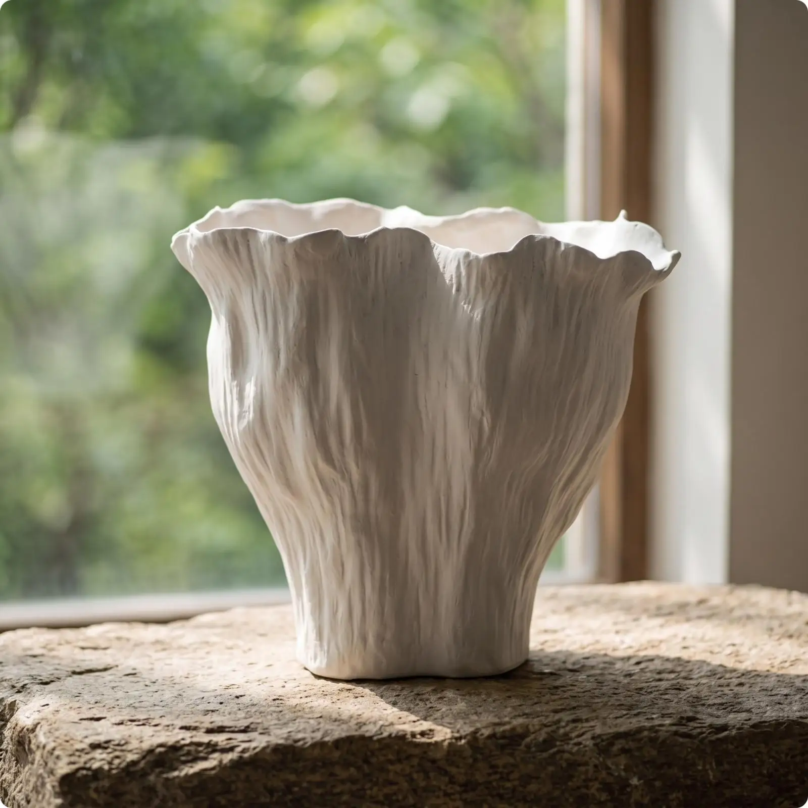 Rustic Ceramic Planter Decorative Object for Entryway Console Japanese Wabi Sabi Style with Handformed Opening