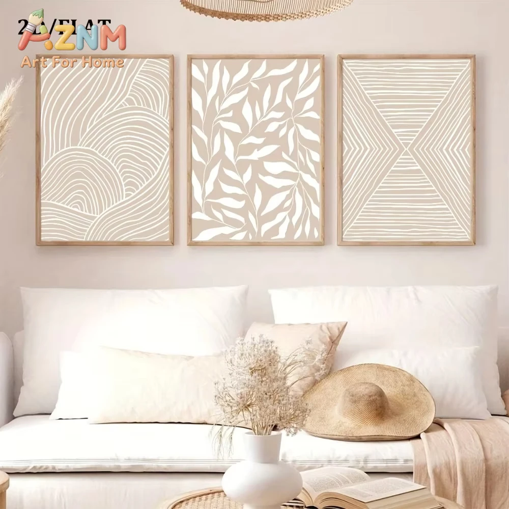 1/3 Stück neutrale beige abstrakte Wandbilder und geometrische Pflanzenmuster im Bohemian-Stil für die Dekoration von Wohnzimmer und Schlafzimmer