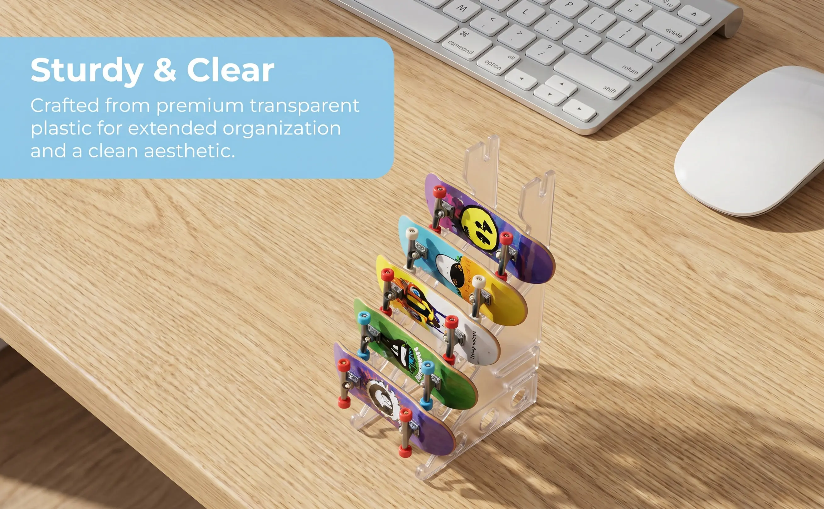 2Pcs Finger Skateboard Display Rack Clear Plastic Organizer Mini Longboard Storage Stand Finger Skate Holder Board Rack