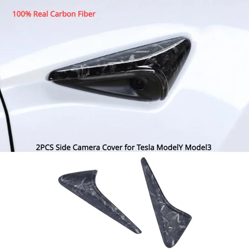 2PCS Side Camera Cover 100% Real Carbon Fiber for Tesla ModelY Model3 Highland 2024 HW4.0 Leaf Board Protect Sticker Accessories