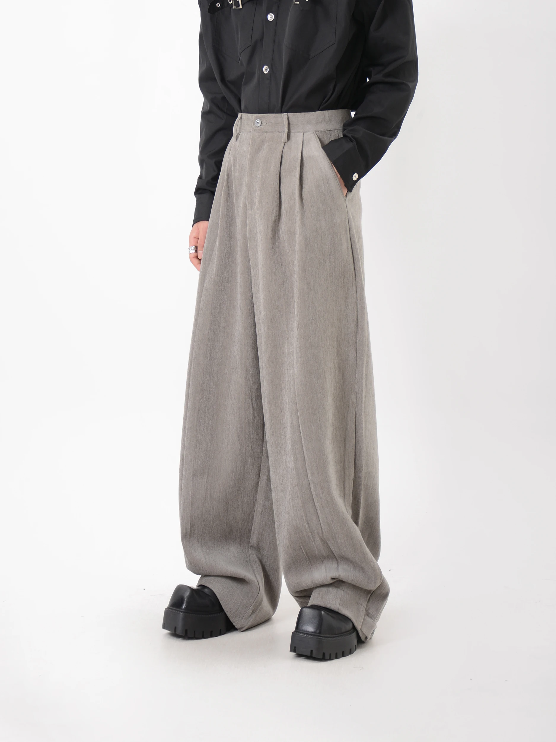 니치 디자이너 디자인 드레이핑 효과 수트 팬츠 남성용 루즈 캐주얼 와이드 레그 가을 및 겨울용