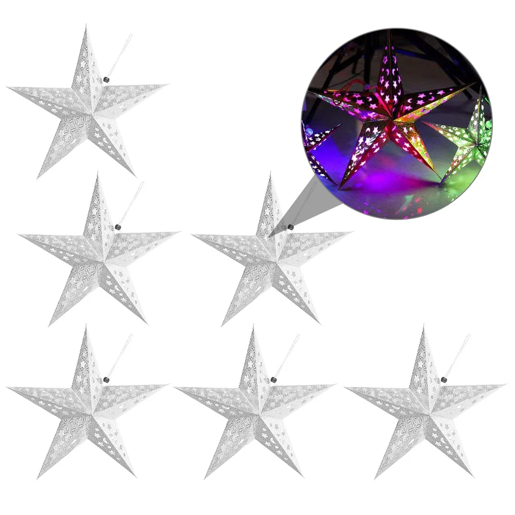 

6Pcs Paper Star Lamp Shade Pentagram Hanging Ornaments for Christmas Birthday Wedding Home Room Decoration