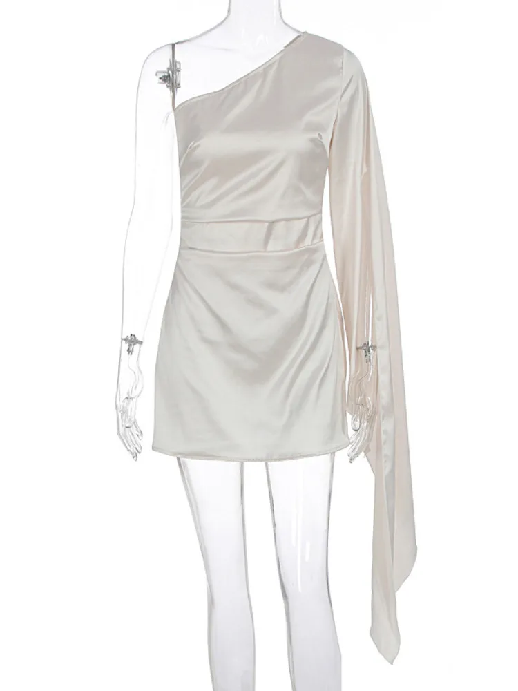 Articat Elegancka Asymetryczna Sukienka Mini z Odkrytymi Ramionami i Wstążką, Nowa Kolekcja Lato 2025, Damska Seksowna Sukienka Bodycon z Rękawami z Wstążki na Imprezę i do Klubu