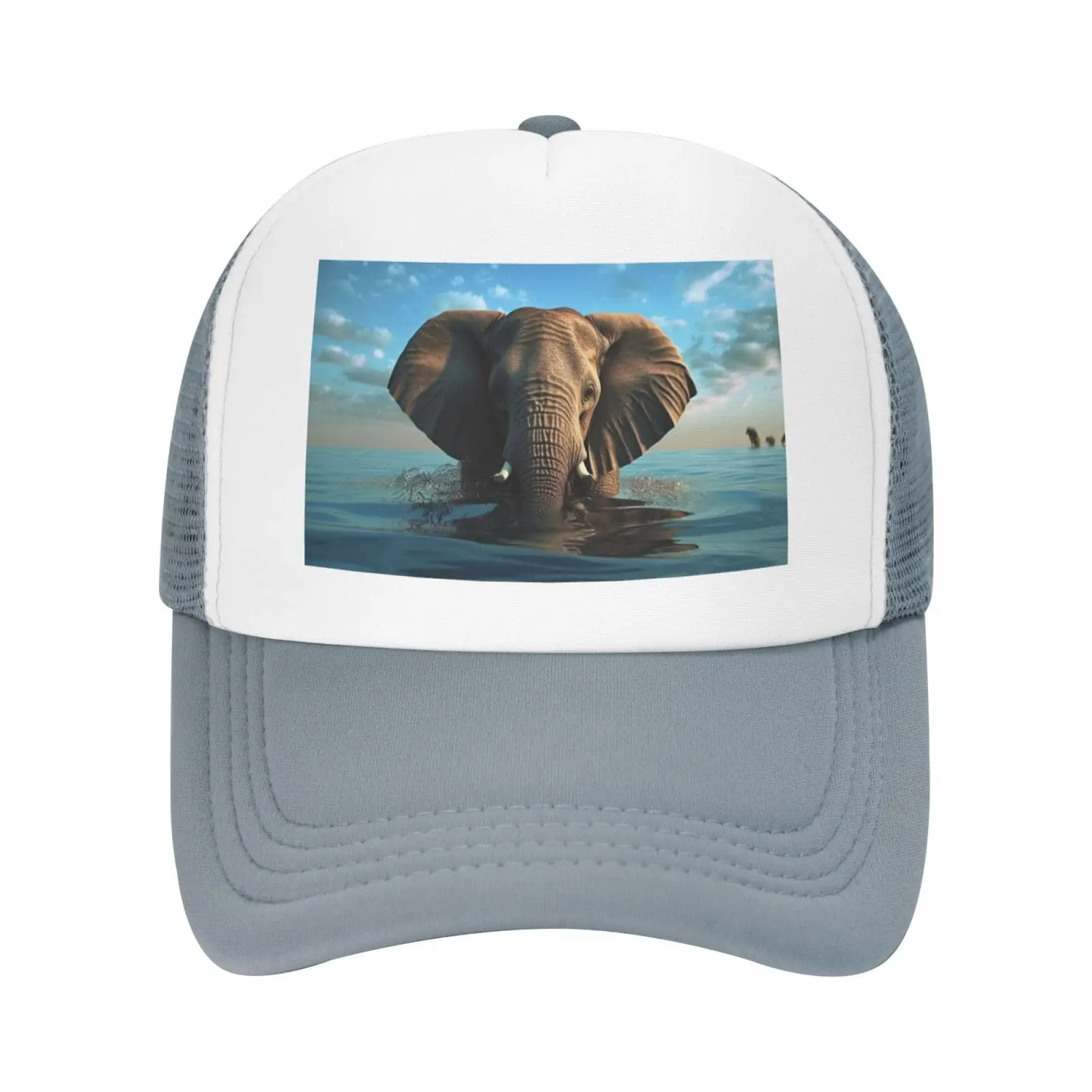 Trucker Hats Elephant is Sitting in The Water Printing Mesh Baseball Cap  Women with Adjustable Snapback Strap