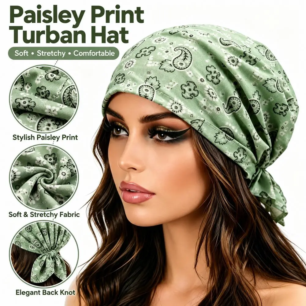 Fashion Paisley Print Pullover Hat Stretchy Fabric Elastic Casual Hedging Cap Soft Floral Pattern Turban Head Wrap Daily Wear