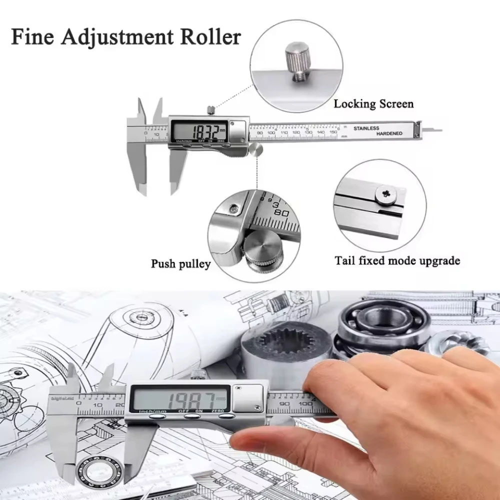 Electronic Vernier Caliper 6 Inch Precision Tool,  LCD Display & Auto-Off Function, Metal Caliper Gauge for Engineering/Crafting