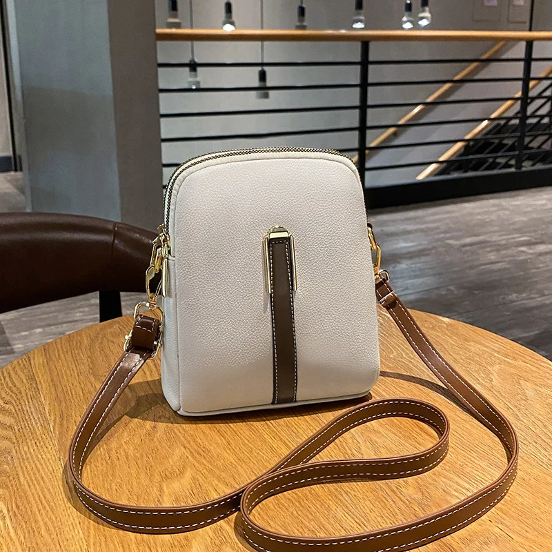 Bag Women 2022 New Fashion Color Contrast Shoulder Bag Casual Summer Mobile Phone Light Double Layer Vertical Mobile Phone Bag