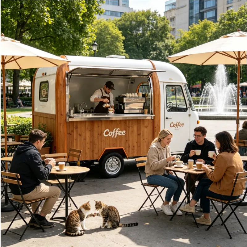 Commercial Mobile Food Truck Trailer Coffee Juice Bar with Complete Kitchen Equipment Stainless Steel Outdoor Catering Concessio