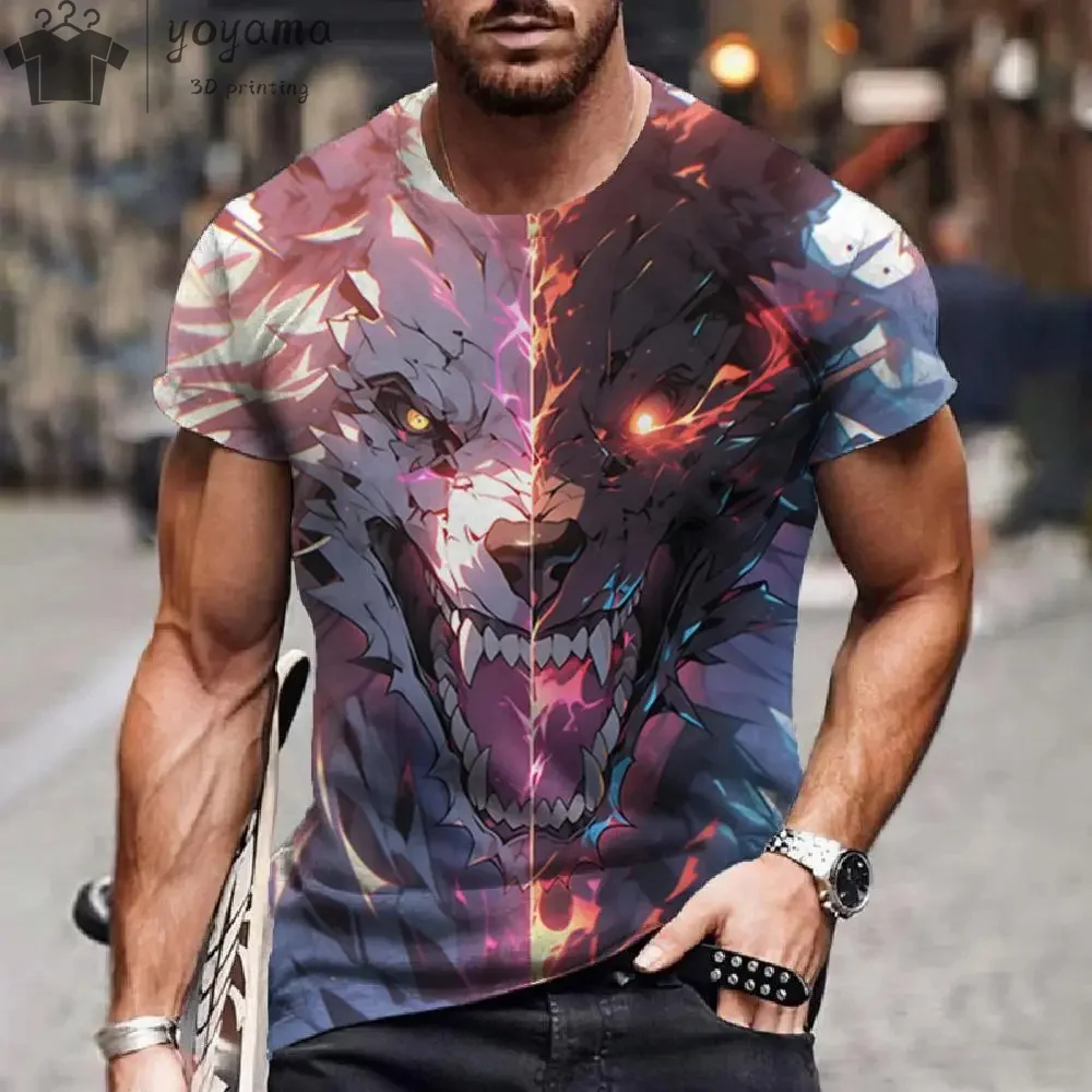 Wolf T-shirt 3D Digital Animal Print Graphic Tee Shirt Men Graphic T shirts Short Sleeve Tee Gym T-shirt Man Oversized T-shirt