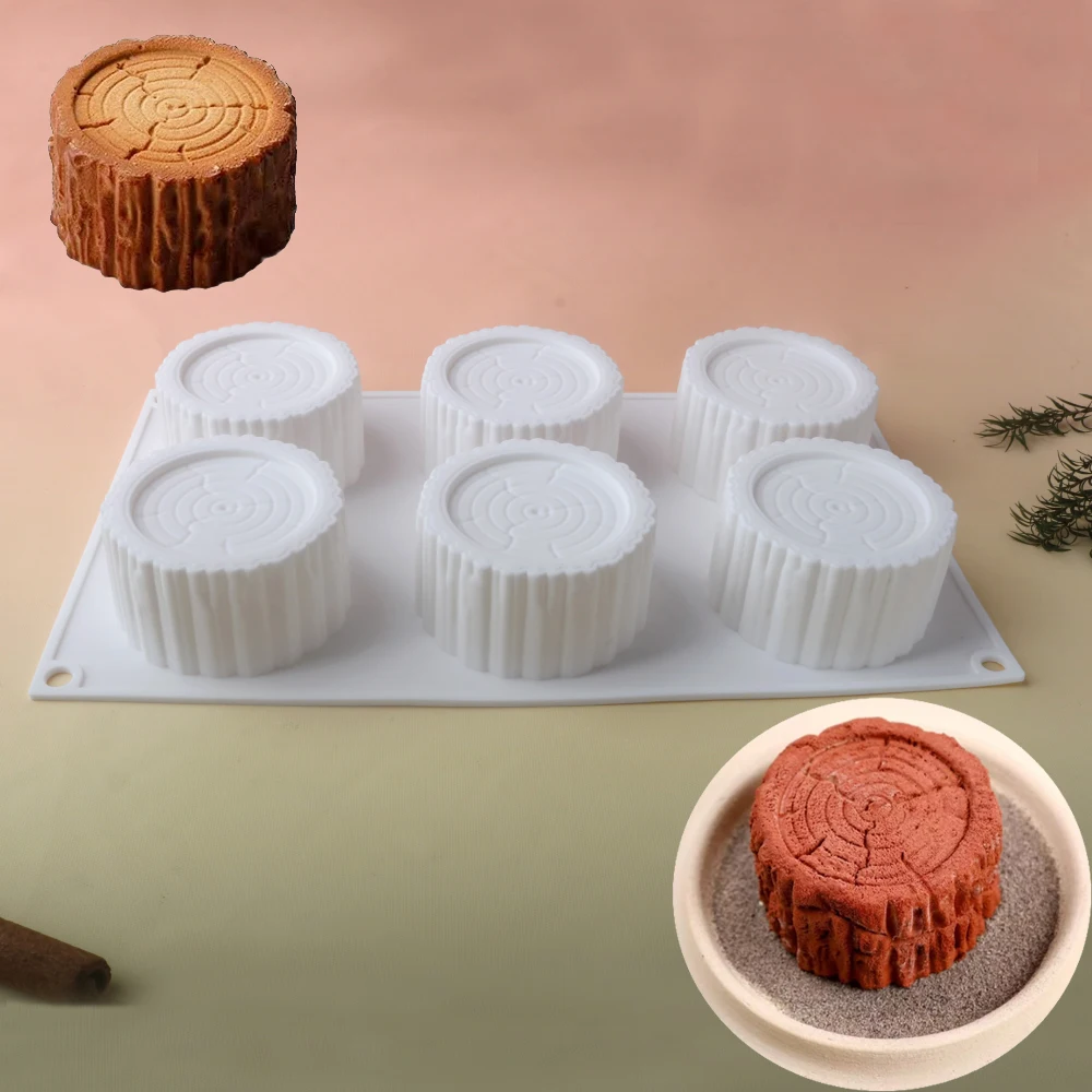 6 Cell Cylindrical Tree Stump Design Silicone Cake Mold French Mousse Foresta Cake Mould Kitchen Dessert Tools Pudding Mould