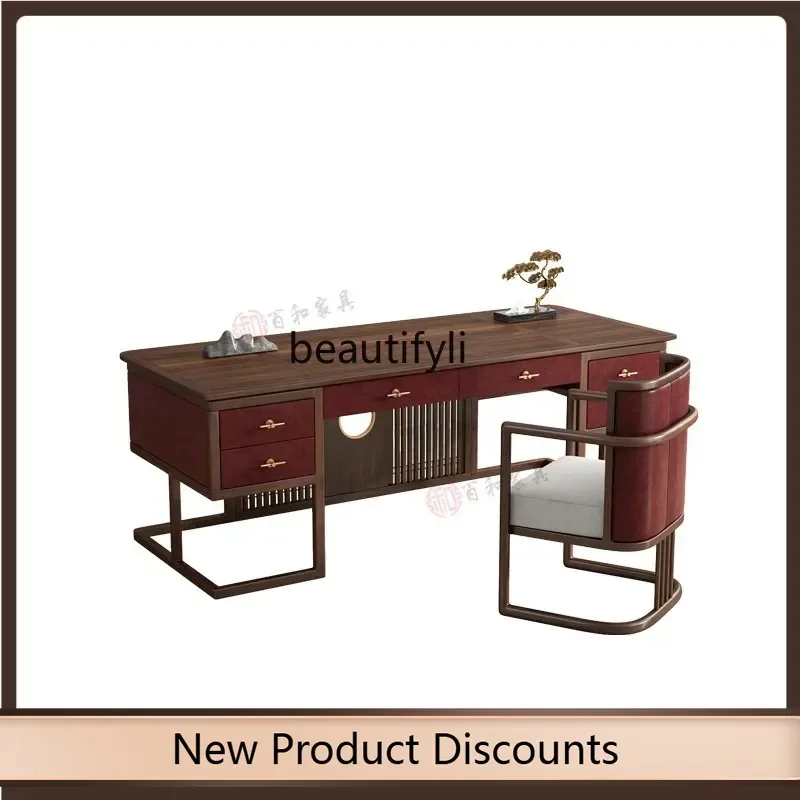TTT New Chinese solid wood desk and chair combination computer calligraphy manager desk white wax wood ebony