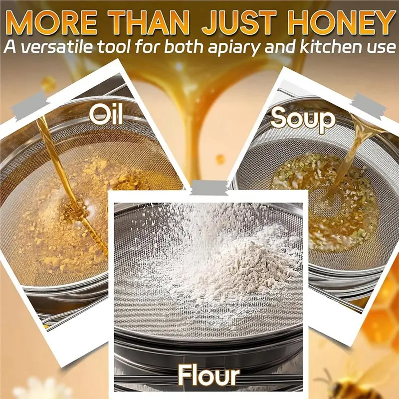 AWAH Double Sieve Honey Strainer Stainless Steel, Honey Extractor For Beekeeping Fits 5 Gallon Bucket Honey Harvesting