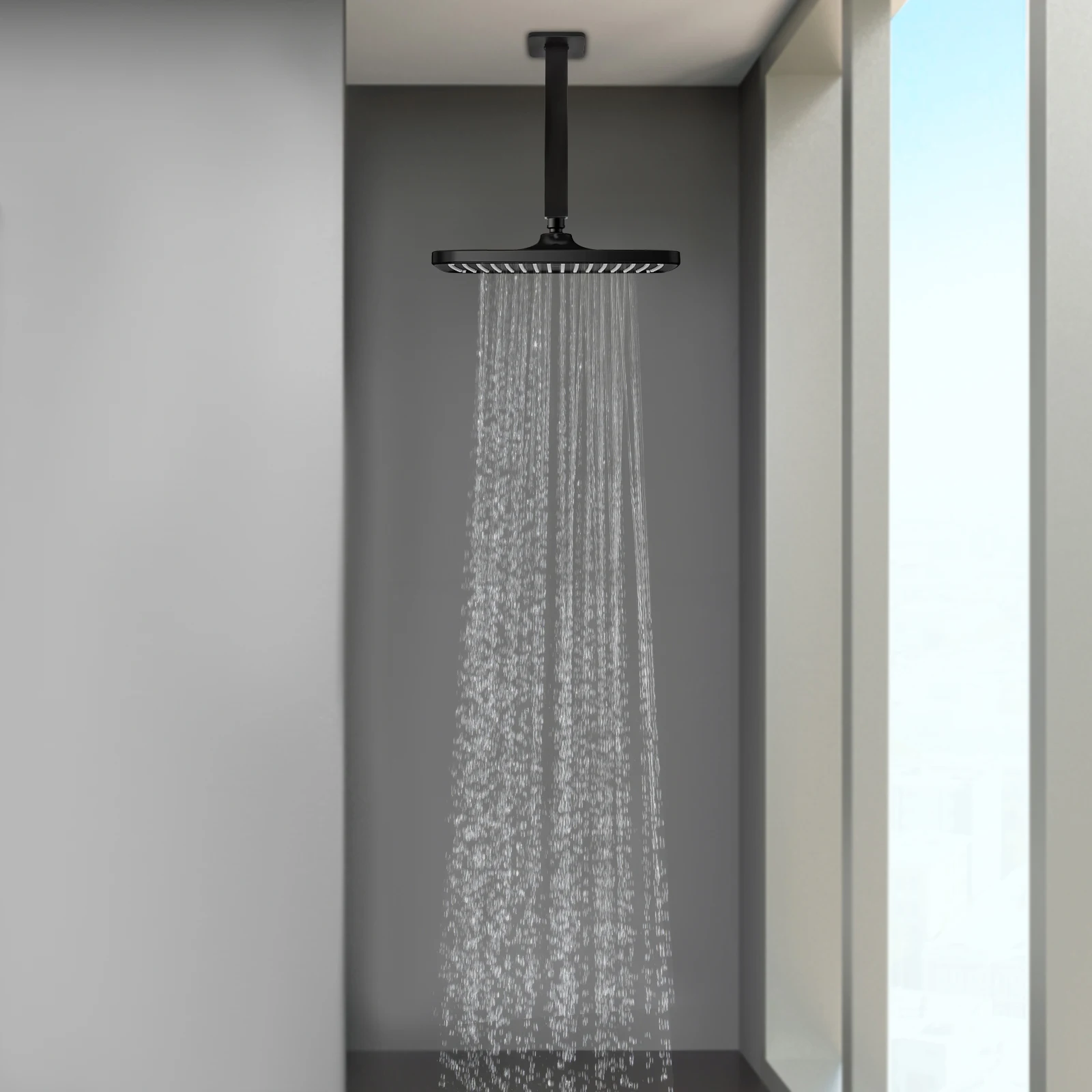Square Silver Shower Arm Ceiling Mounted Extension w/Flange Stainless Steel