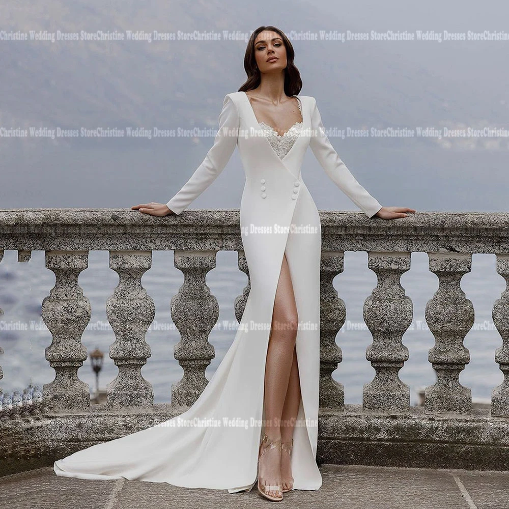 Simplicity Customized Women Wedding Dresses Sexy Long Sleeves Bridal Gowns Mopping Length Princess  Formal Beach Party Robe 2024