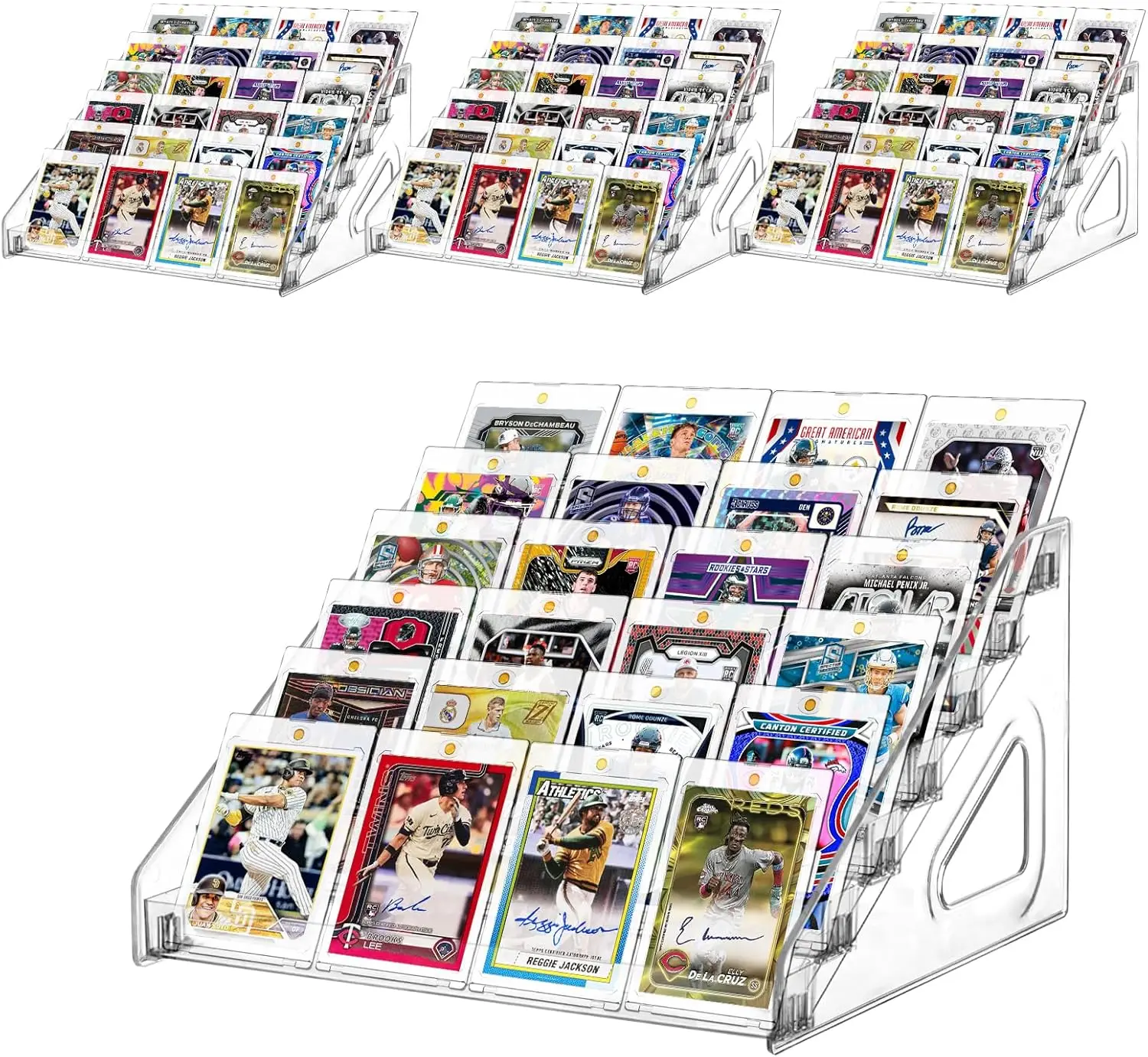 4 Pcs 7 Tier Acrylic Card Display Stand, Versatile Display for Trading Cards,Greeting Card Stand,Portable Display Rack Holder