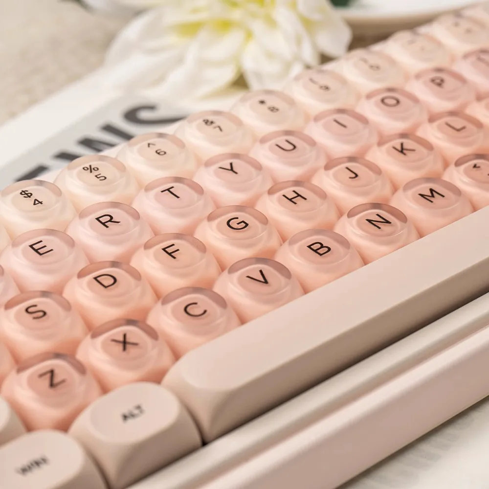 Liquid Foundation Theme Keycap Set 132key PBT+PC Custom Cute Pink Girl Keyboard Cap HOA Profile KeyCap for Mechanical Keyboard