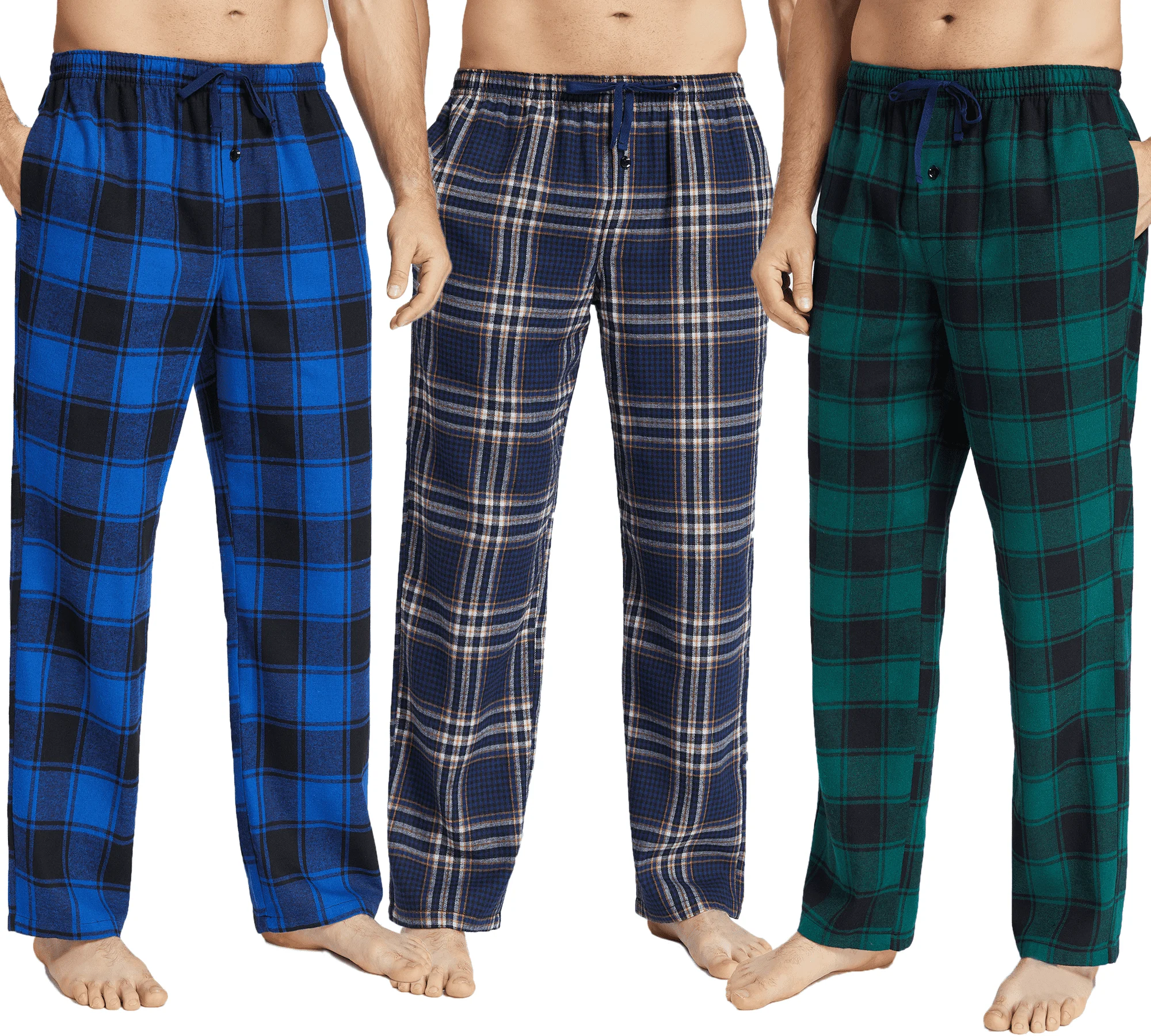 

JupiterSecret 3pcs Mens Pajama Pants Set Flannel Cotton Plaid Sleepwear & Lounge Pants Home PJ Bottoms with Pockets and Button