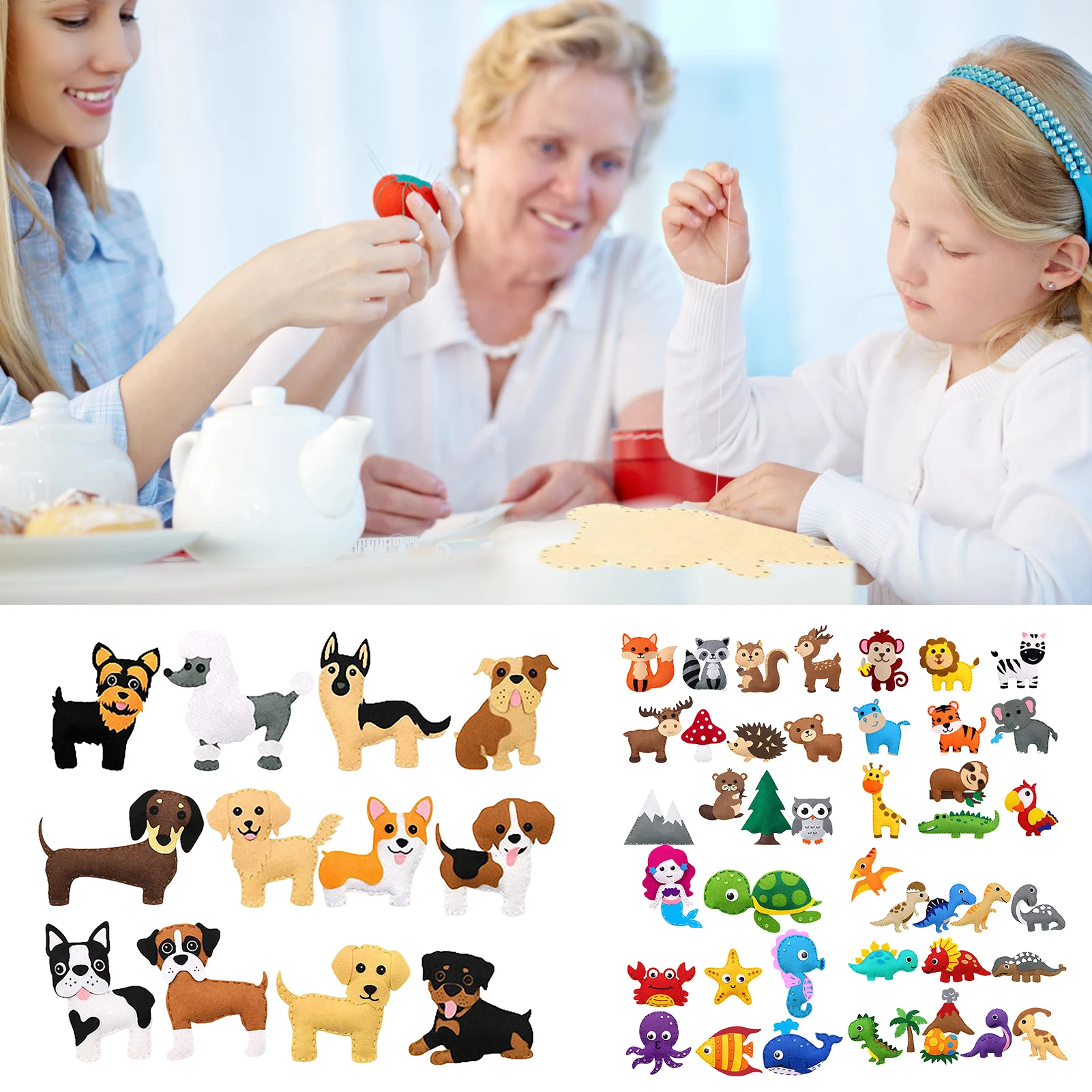 Criança kit de costura artesanato feltro animais crianças presentes de aniversário brinquedos educativos animais de pelúcia conjunto diy kits para meninas e meninos