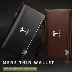 Men's Long Litchi Print Wallet Multi-function Card Bag Coin Purse Gift For Tesla Model 3 Model S Model X Model Y Roadster