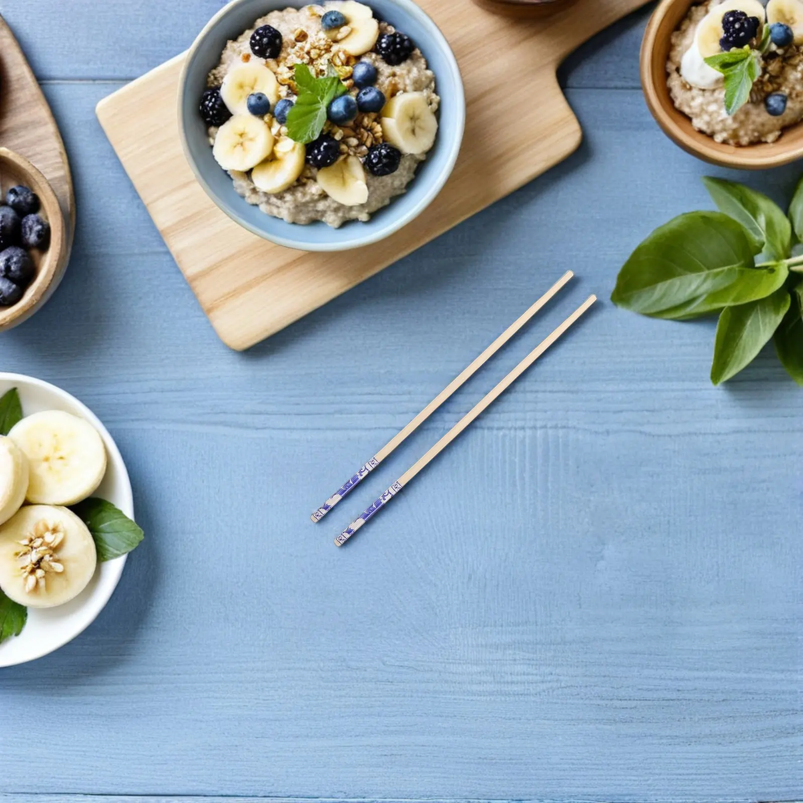 Disposable Bamboo Chopsticks 50 Pairs Blue White Chinese Design Non Slip for Sushi Ramen BBQ Asian Food