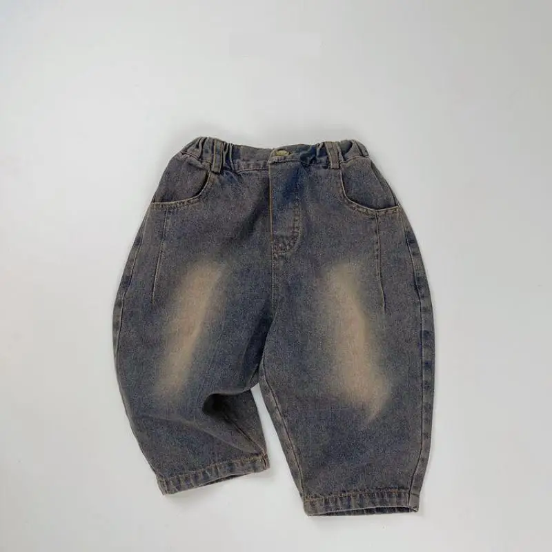 

Autumn New Children Denim Trousers Solid Loose Toddler Boys Casual Pants Fashion Baby Girls Vintage Distress Jeans Kids Clothes