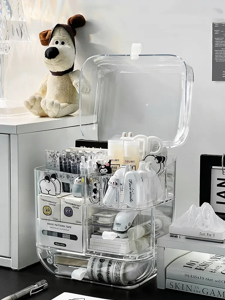 Desktop Transparent Acrylic Stationery Storage Box Ins Plastic Drawer Storage Pen Holder School Office Desk Storage Organizer