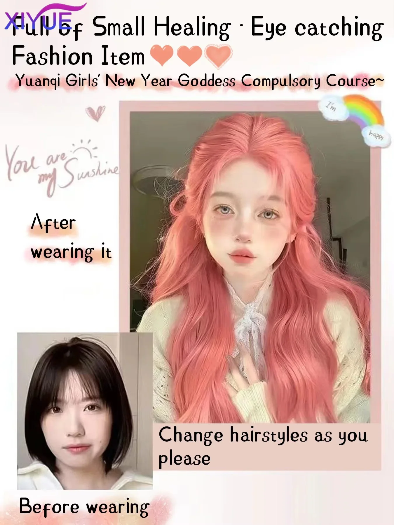 برتقالي وردي شعر مستعار طويل متموج بيروكات صناعية الجزء الأوسط شعر مستعار مموج طبيعي مقاومة للحرارة شعر مستعار للحفلات التنكرية اليومية لـ