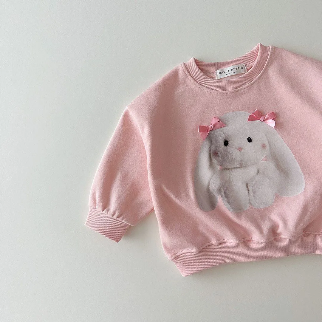 Sudadera de dibujos animados de manga larga para bebé, camisetas con estampado de conejo bonito, Tops versátiles informales para niño pequeño, ropa