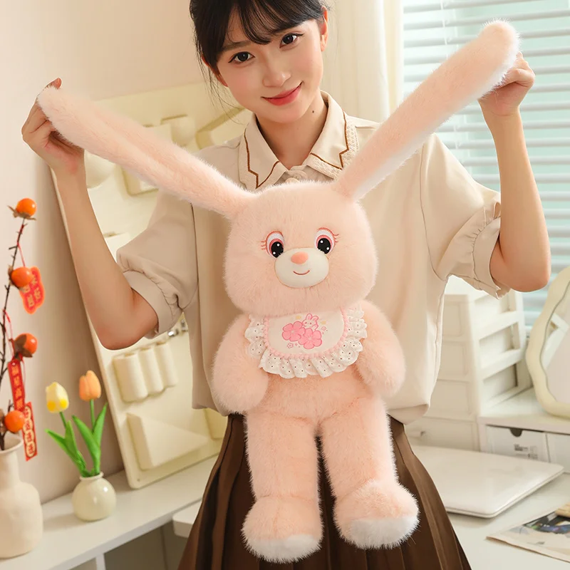 2 Color Cute Lop Rabbit Wear Bib Plush Toy Soft Stuffed Long Ears Fluffly Bunny Baby Sleeping Doll Home Decor for Girl Kids Gift