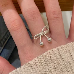 PANJBJ 925 Sterling Silver Bow Knot Ring Hollowing Out Korean Minimalism Tassels Fashion Jewelry Gift Dropshipping