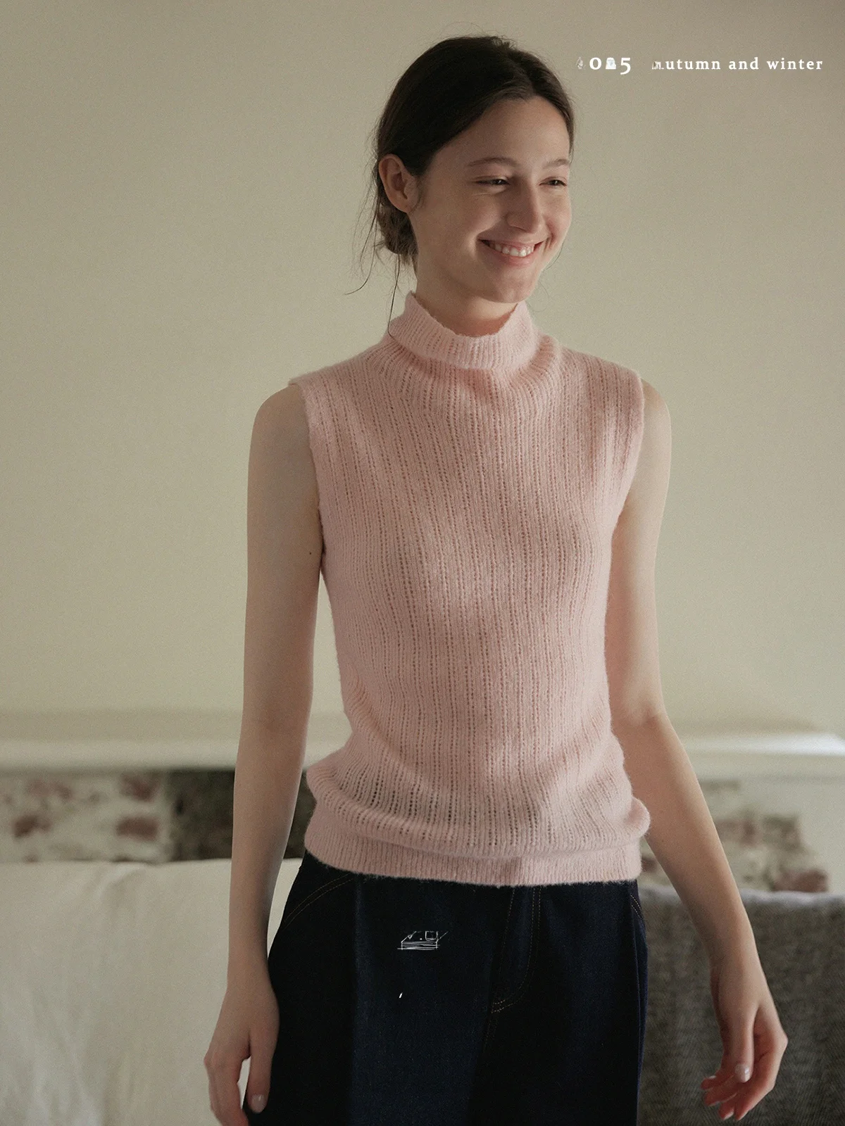 

Nice People 2025AW Women's Soft Alpaca Wool Loose Knitted Svel Crew Ne Top Comfortable Casual Sle Regular Fit