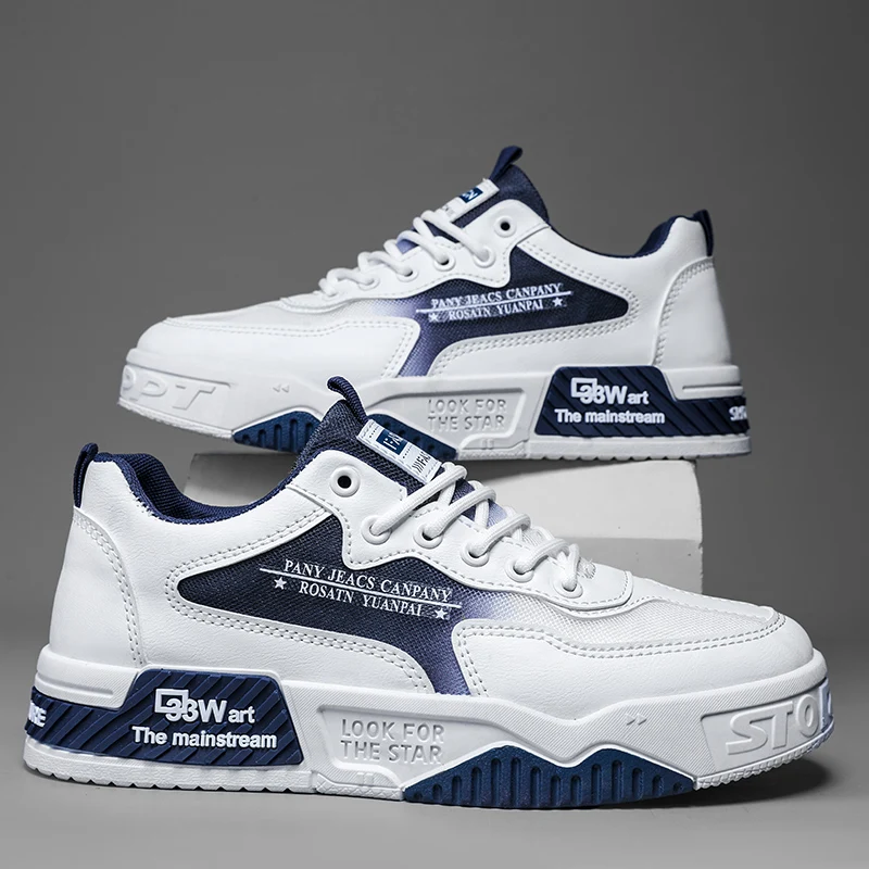 

Men's Casual Walking Shoes 2026 New Leather Flat Outdoor Comfortable Tennis Shoes Lace-up Trendy Sneakers for Men