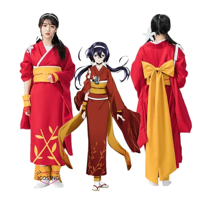 Anime bungou stray dogs Izumi kyouka red kimono full set Halloween Christmas party cosplay costume for women Girl with wig