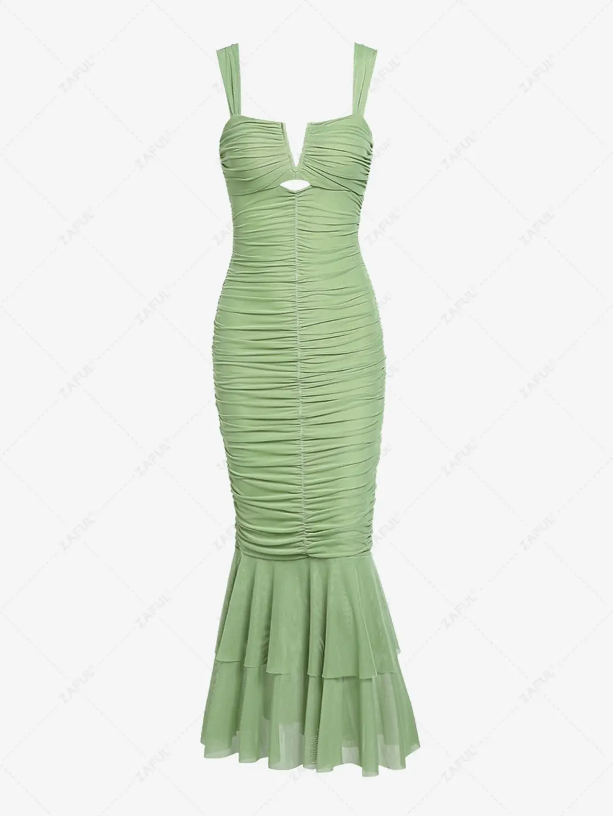 Elegantes Partykleid, sexy Patchwork-Fischschwanzrock, neuer Sommerstil, ausgeschnitten, für die auffällige Frau, eng anliegend, plissiert – Detail 6