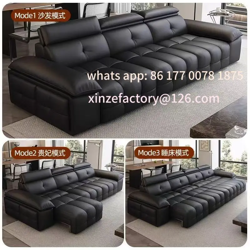 Customizable intelligent sofa bed remote control Lawrence wall function sofa first layer cowhide retractable sofa bed