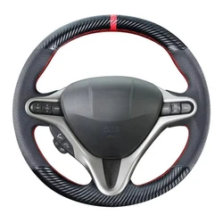 Carbon Fiber Steering Wheel Cover for Honda Civic 8 2005-2011 Old Civic Type R 2004-2011 (3-Spoke) Leather Interior Accessories