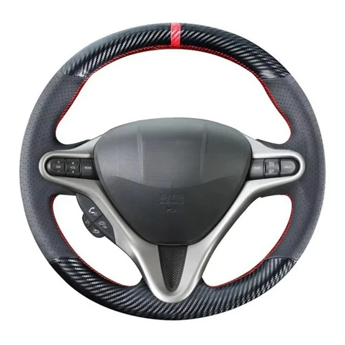 Protector de volante de fibra de carbono para Honda Civic 8 2005-2011 Old Civic Type R 2004-2011 (3 radios) accesorios interiores de cuero