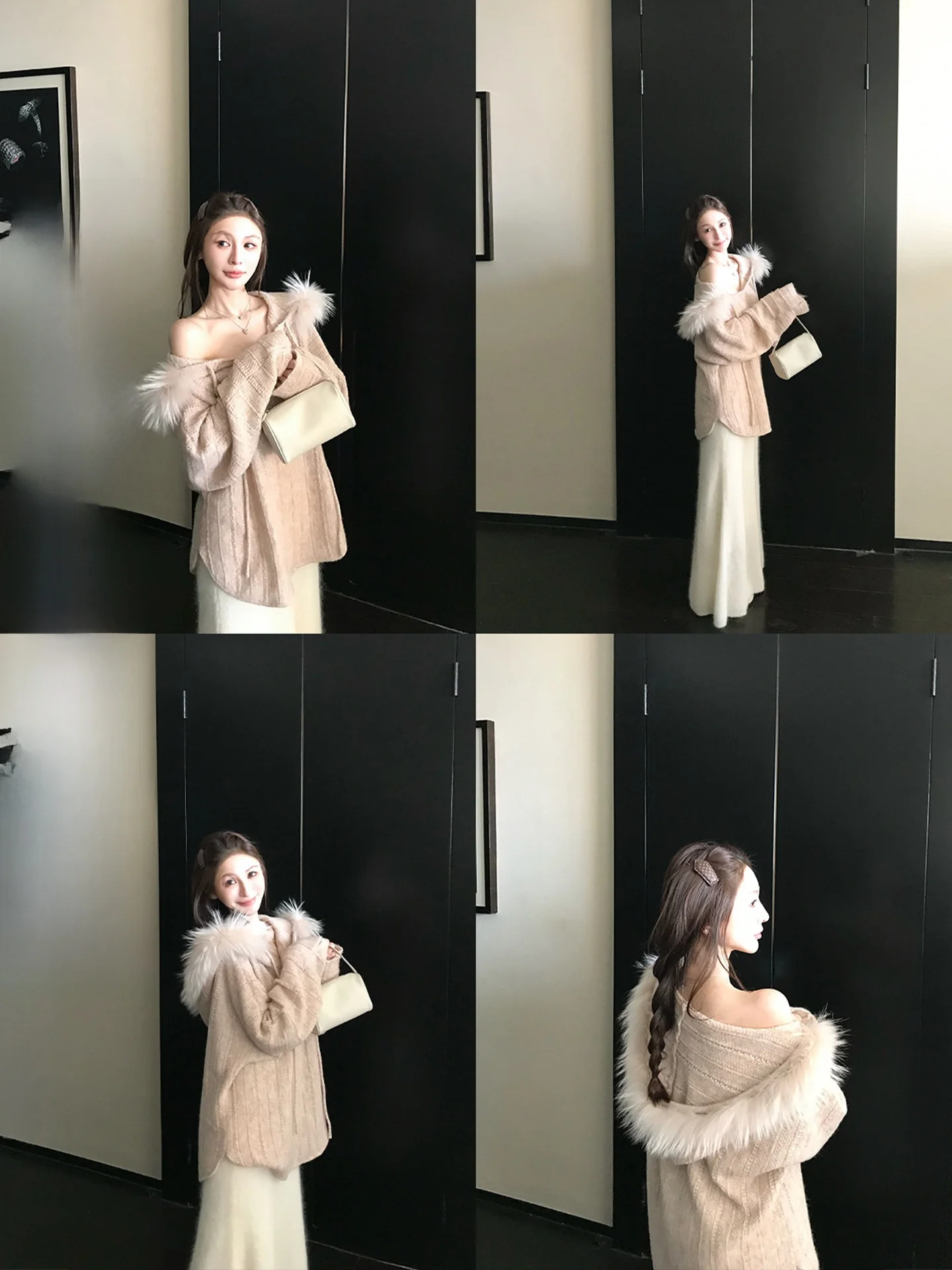 

Женский свитер Skk Store Sweet Berries Fleck из мягкой шерсти альпаки с меховым воротником, свободный крой, круглый вырез, Pure Desire Gentle