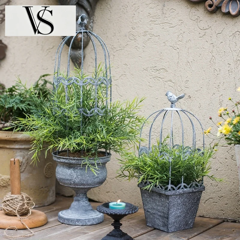 Decor Bird Vintage Cage Flower Decoration Pot Flower Garden Courtyard Garden Rural Birdcage Rustic Home Decor Vintage Home Yard