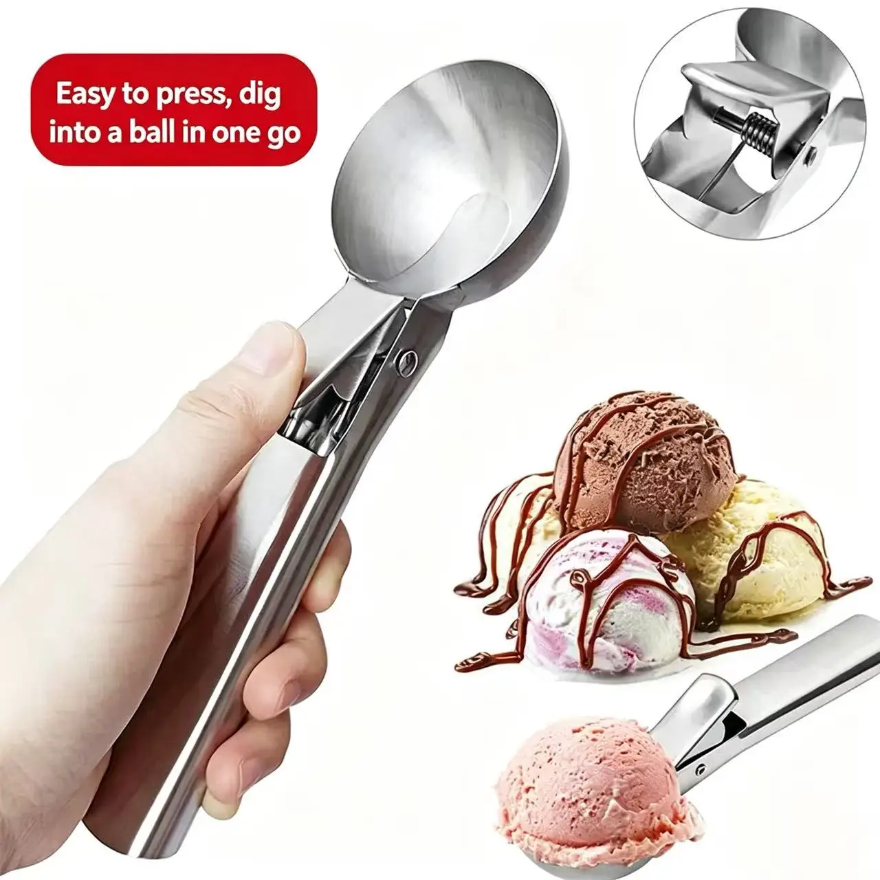 Stainless Steel Multifunctional Ice Cream Scoop & Melon Baller Spoon, Ideal for Making Fruit Balls and Daily Kitchen Use