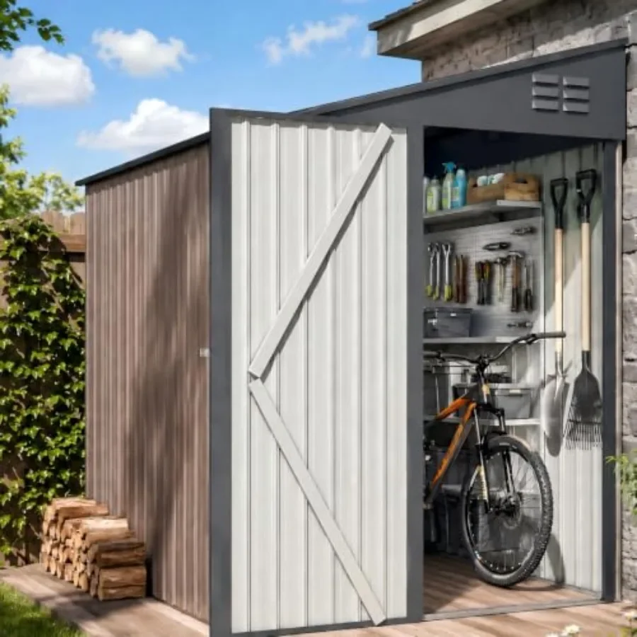 6' Lean-to Shed for Outdoor Storage, Bike Shed, Small Metal Shed in Grey Durable Galvanized Steel, Compact Wall-Side Design for