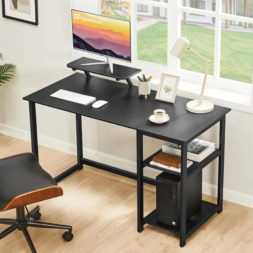 GreenForest Computer Home Office Desk with Monitor Stand and Storage Shelves on Left or Right Side,47 inch Modern Writing Study